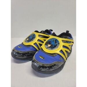 Batman Boys Light‎ Up Sneakers Blue Black Yellow Superhero Slip On Shoes